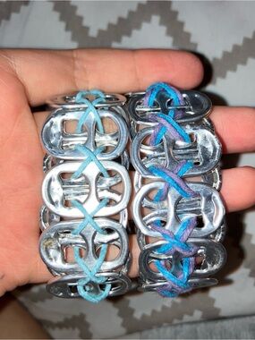 Handmade Soda Tab Bracelets with Turquoise & Purple Accents
